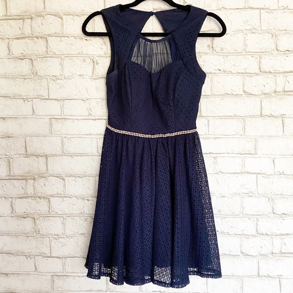City Studio Navy Lace Cutout Dress Size 3